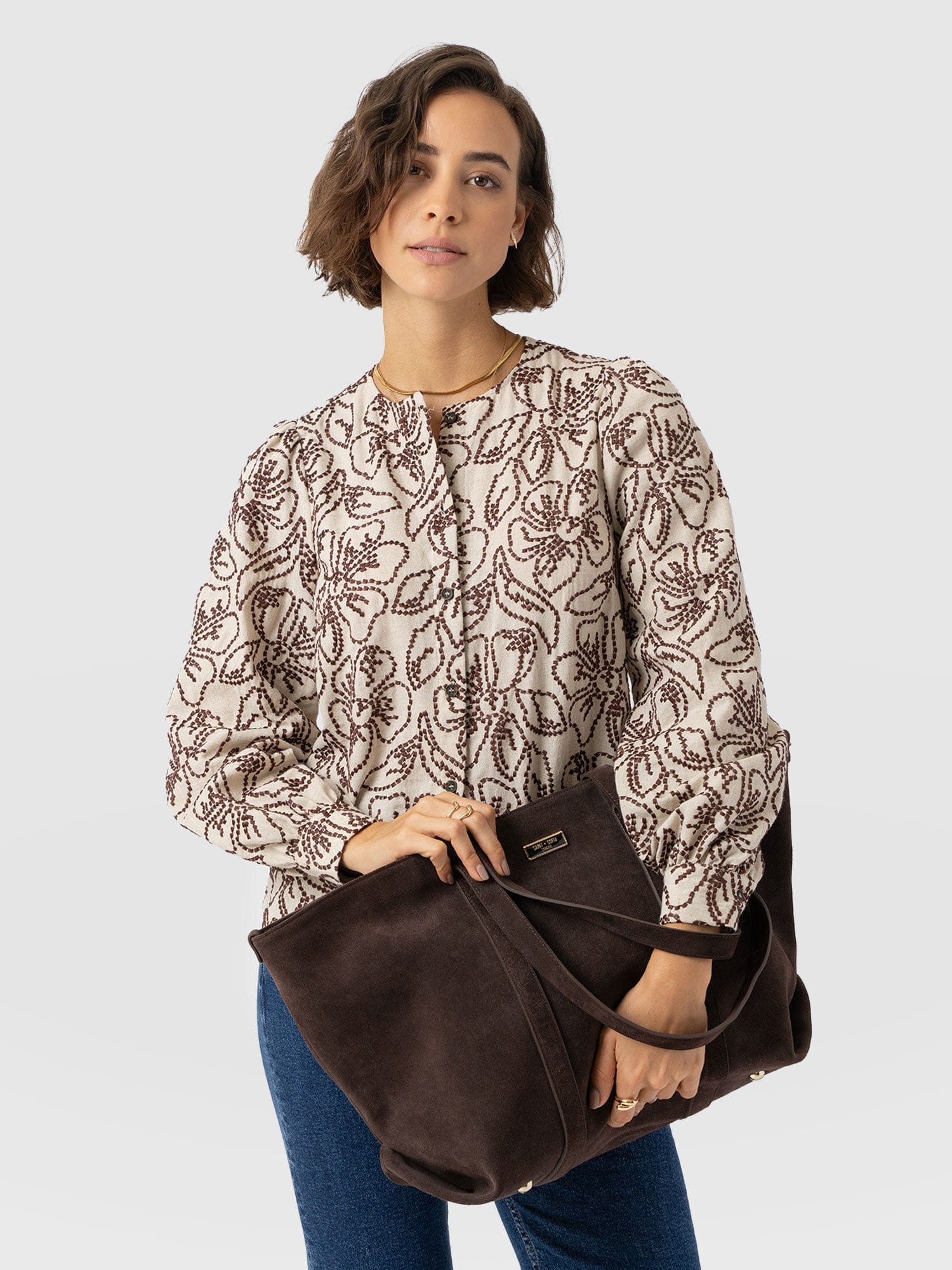 Tabitha Blouse - Cream/Brown